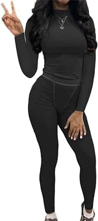 AYWA Women's 2 Piece Outfits Ribbed Long Sleeve Fitted T-shirt High Waist Leggins Shorts Casual Matching set