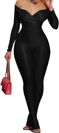 acelyn 2 Piece Outfits for Women Sexy Off Shoulder Tops Bodycon Flared Pant Sets Club Outfits Tracksuit